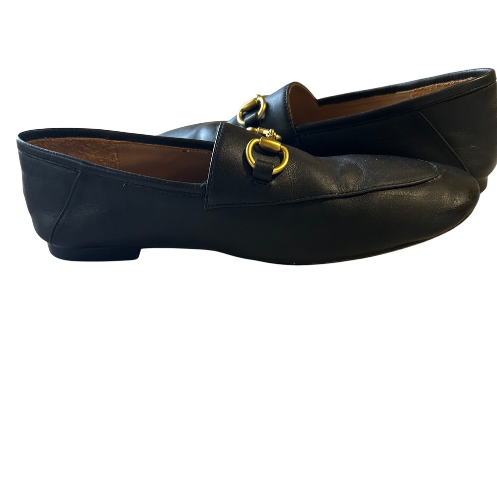 Quince Black Leather Horsebit Loafers Women's Slip On Flats Gold Hardware Size 7 - Picture 8 of 9
